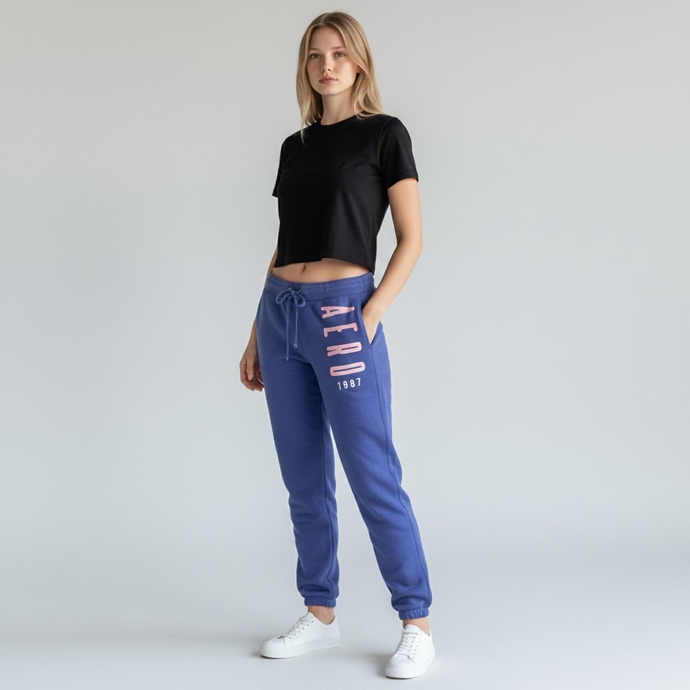Y2K Low Rise Aeropostale Sweatpants Womens M Blue Purple Drawstring Waist Jogger
